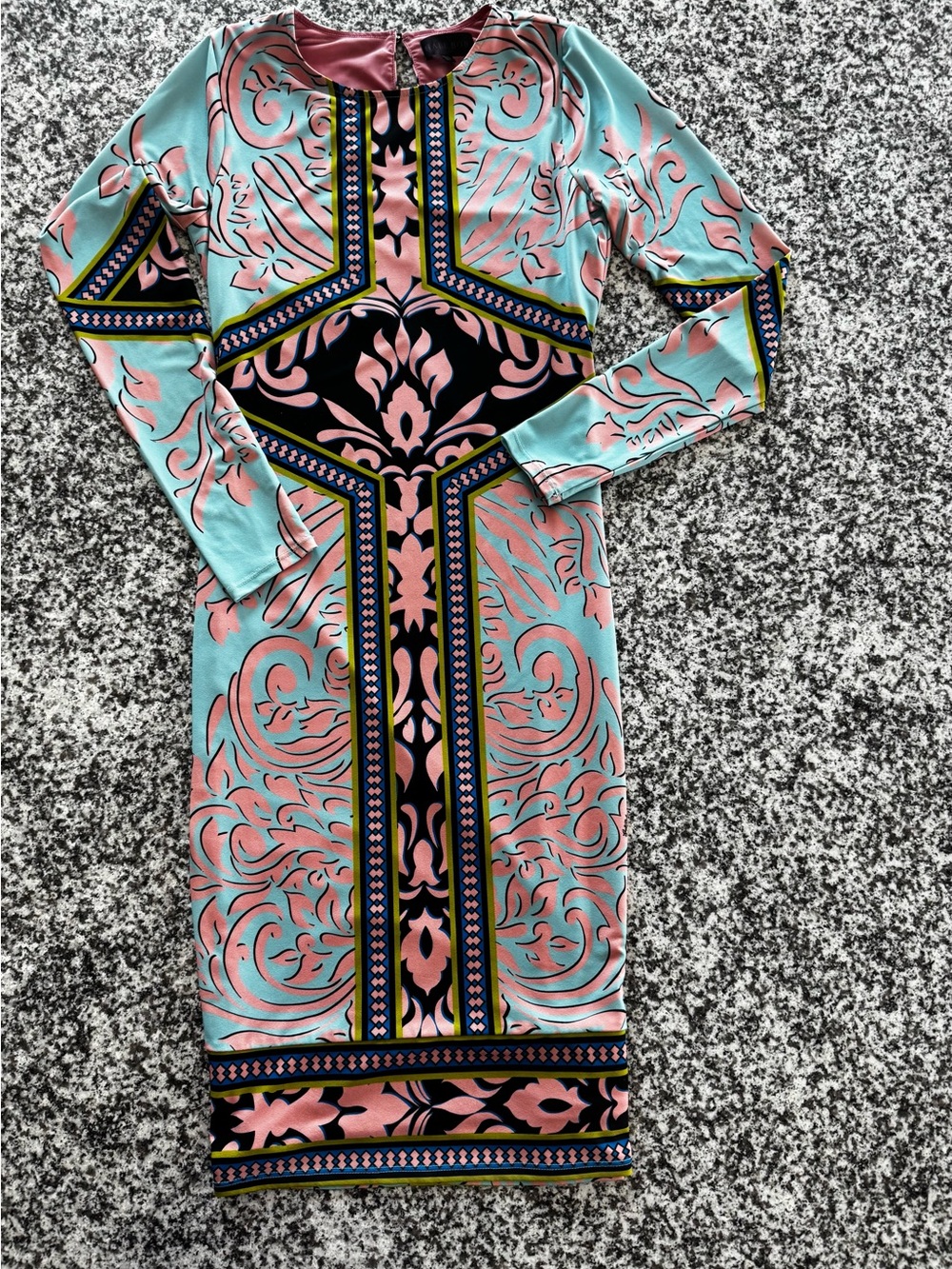 Hale Bob Patterned Long Sleeve Dress in Mint & Pink